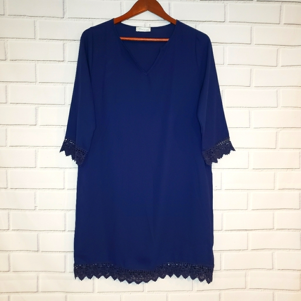Tea n Rose blue‎ knee length dress with lac…